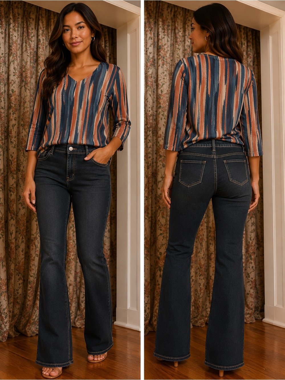 High-Rise Dark Wash Flare Jeans for Women